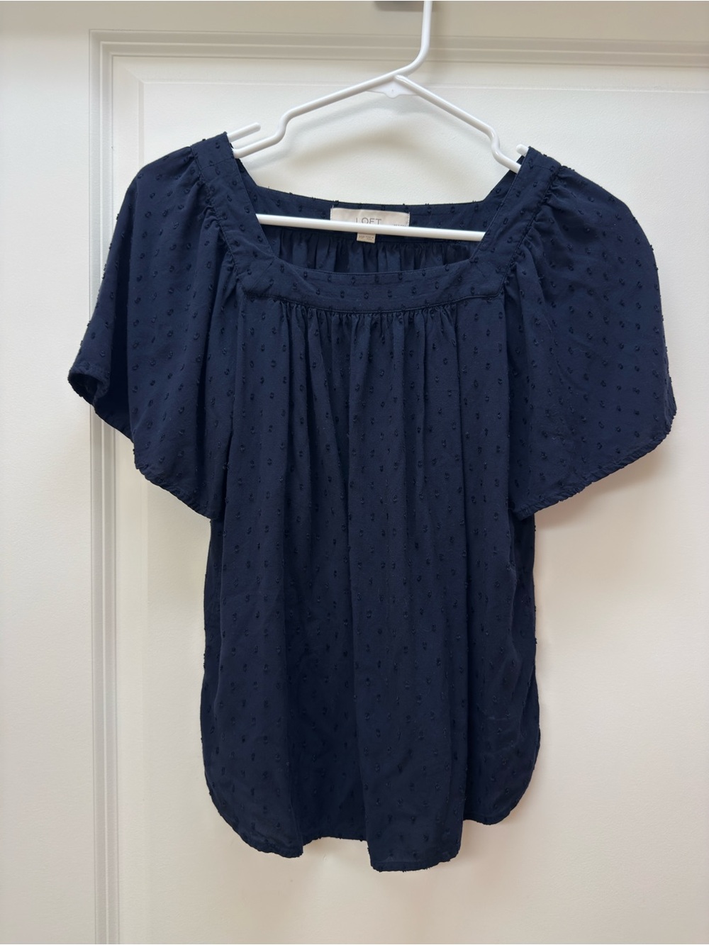 LOFT Navy Square-Neck Flutter Sleeve Blouse